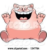 Vector of Cartoon Fat Pig Sitting and Cheering by Cory Thoman