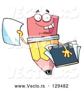 Vector of Cartoon Friendly Pencil Holding a Blank Piece of Paper and a Notebook by Hit Toon