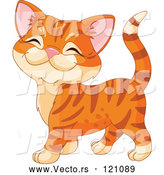 Vector of Cartoon Ginger Kitten Walking and Smiling by Pushkin