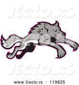 Vector of Cartoon Gray Wolf Leaping, with a Red Outline by Patrimonio