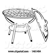 Vector of Cartoon Grayscale Kettle Bbq Grill with Charcoal by LaffToon