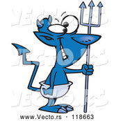 Vector of Cartoon Grinning Blue Devil with a Crooked Tail by Toonaday