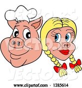 Vector of Cartoon Grinning Chef Pig Face and Blond Haired Girlfriend by LaffToon