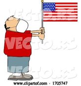 Vector of Cartoon Guy Wearing a Face Mask and Holding an American Flag by Djart