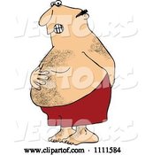 Vector of Cartoon Hairy Chubby Guy Holding His Tunny and Butt and Trying to Hold in a Bowel Movement by Djart