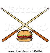 Vector of Cartoon Hamburger and Crossed Billiards Pool Cue Stick by LaffToon