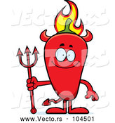 Vector of Cartoon Happy Flaming Red Chili Pepper Devil Mascot by Cory Thoman