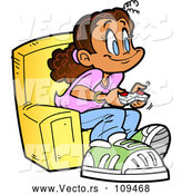 Vector of Cartoon Happy Girl Sitting in a Chair and Playing Video Games by Clip Art Mascots