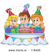Vector of Cartoon Happy KChildren Around a Cake and Pesents at a Birthday Party by Visekart