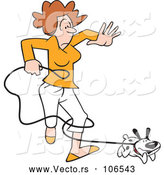 Vector of Cartoon Happy Puppy Dog Running and Tangling a White Lady in a Leash by Johnny Sajem