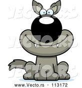 Vector of Cartoon Happy Sitting Wolf by Cory Thoman