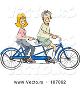 Vector of Cartoon Happy White Couple Riding a Blue Tandem Bicycle by Djart