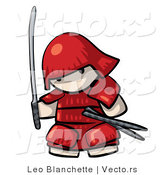 Vector of Cartoon Japanese Warrior Armed with Sword While Wearing Red Armor Outfit by Leo Blanchette