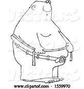 Vector of Cartoon Lineart Black Guy Measuring His Belly Fat by Djart