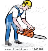 Vector of Cartoon Lumberjack Holding a Chainsaw by Patrimonio