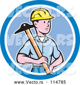 Vector of Cartoon Male Engineer Holding a T Square in a Blue Circle by Patrimonio
