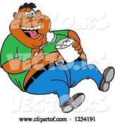 Vector of Cartoon Obese Black Guy Laughing and Eating Food from a Bucket by LaffToon