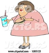 Vector of Cartoon Obese Lady Carrying a Soda and Hamburger by Djart