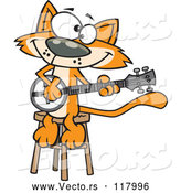 Vector of Cartoon Orange Cat Playing a Banjo by Toonaday
