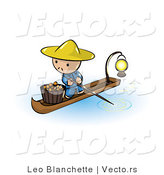 Vector of Cartoon Oriental Guy in a Floating Market Boat with Oranges by Leo Blanchette