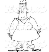 Vector of Cartoon Outlined Lady with Fat Arms, Wearing a Dress by Djart