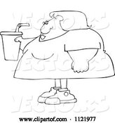 Vector of Cartoon Outlined Obese Lady Holding a Fountain Soda by Djart