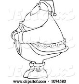 Vector of Cartoon Outlined Santa Trying to Zip up His Suit by Djart