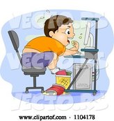 Vector of Cartoon Overweight Brunette Boy Eating Junk Food at His Computer by BNP Design Studio