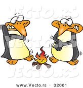 Vector of Cartoon Penguins Warming up Beside a Campfire by Toonaday