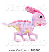 Vector of Cartoon Pink Parasaurolophus Dinosaur by AtStockIllustration