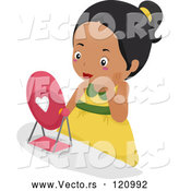 Vector of Cartoon Pretty Black Girl Wearing Makeup and Looking in a Mirror by BNP Design Studio