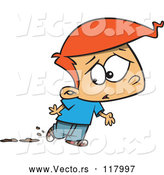 Vector of Cartoon Red Haired Boy Worried About Muddy Shoes by Toonaday