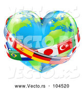 Vector of Cartoon Reflective Heart Earth Globe with National Flag Sashes by AtStockIllustration
