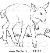 Vector of Cartoon Retro Vintage Black and White Baby Goat with a Bell Line Drawing by Picsburg