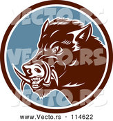 Vector of Cartoon Retro Wild Boar Pig in a Brown White and Blue Circle by Patrimonio