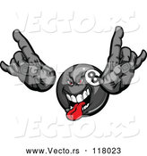 Vector of Cartoon Rocker Dude Billiards Eightball Holding up Fingers and Sticking out His Tongue by Chromaco
