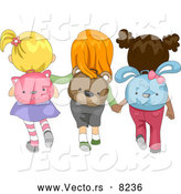 Vector of Cartoon School Girls Wearing Animal Backpacks While Walking Together by BNP Design Studio