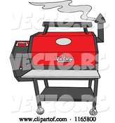 Vector of Cartoon Smoking Grey and Red Pellet Grill by LaffToon