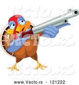 Vector of Cartoon Thanksgiving Turkey Bird Shooting a Rifle by Pushkin