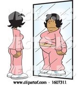 Vector of Cartoon Thin White Lady Seeing Herself As Chubby in the Mirror by Johnny Sajem