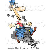 Vector of Cartoon Train Engineer Riding a Small Locomotive by Toonaday