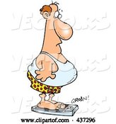 Vector of Cartoon Unfit Guy Standing on a Groaning Scale by Toonaday