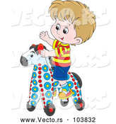 Vector of Cartoon White Boy Playing on a Rolling Toy Horse by Alex Bannykh