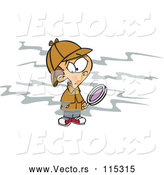 Vector of Cartoon White Boy Sherlock Picking up a Scent and Holding a Magnifying Glass by Toonaday