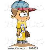 Vector of Cartoon White Boy Wearing a Big Jersey and Standing on Baseball Pitchers Mound by Toonaday