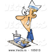 Vector of Cartoon White Fast Food Worker Guy with a Tray of Food at a Counter by Toonaday