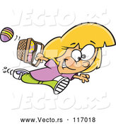 Vector of Cartoon White Girl Running with Eggs in an Easter Basket by Toonaday