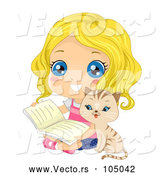 Vector of Cat Sitting with a Girl Reading a Book by BNP Design Studio