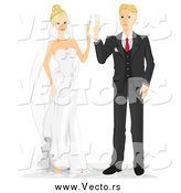 Vector of Caucasian Newlyweds Toasting with Champagne by BNP Design Studio