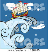Vector of Chinese Junk Ship on a Giant Wave Against a Night Sky by Xunantunich